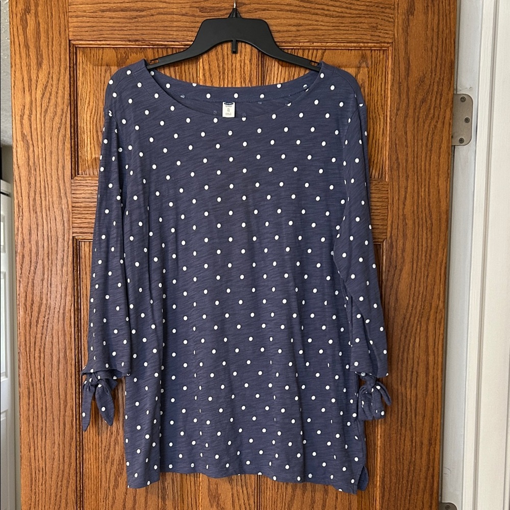 Old Navy Navy Blue Polka Dot Long Sleeve Top